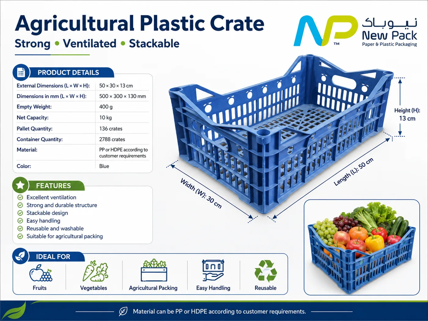 Plastic Crate 30 × 50 × 13 cm | New Pack Industrial