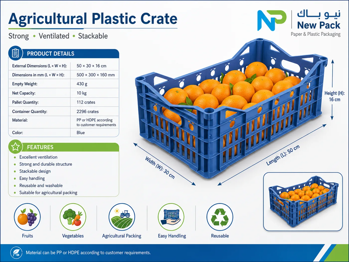 Plastic Crate 30 × 50 × 16 cm | New Pack Industrial