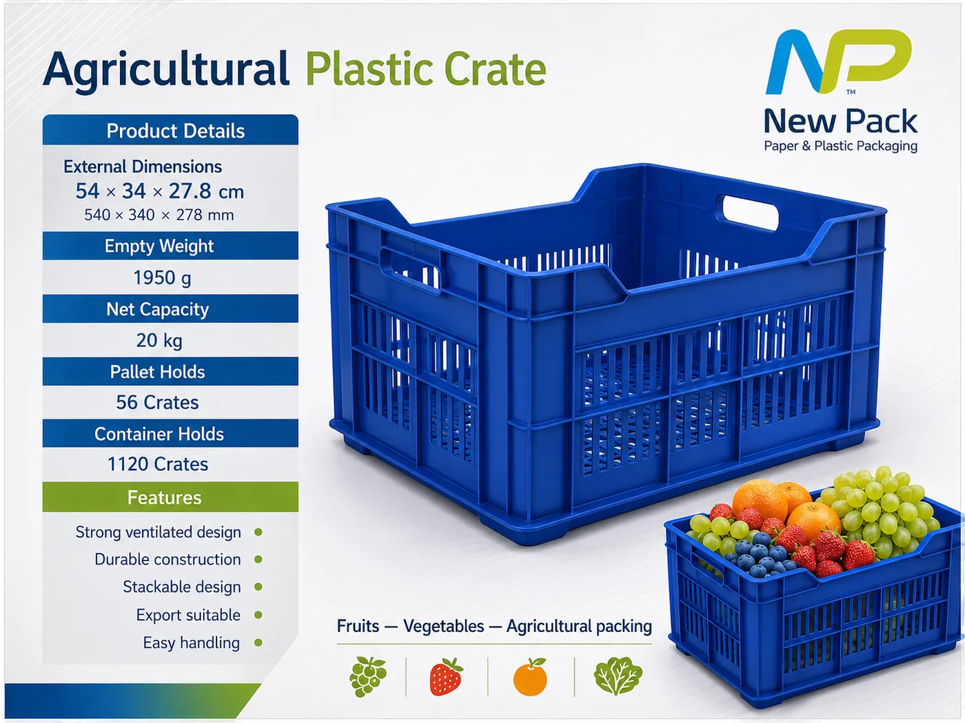 Plastic Crate 34 × 54 × 27.8 cm | New Pack Industrial