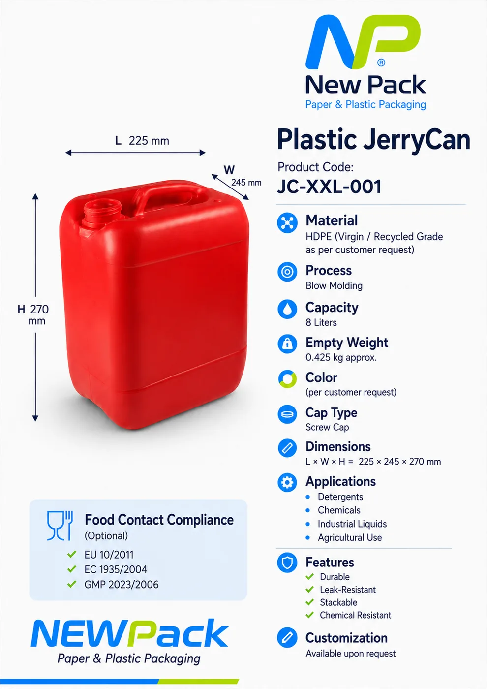 JC-XXL-001 — جركن بلاستيك 8 لتر | نيو باك الصناعية