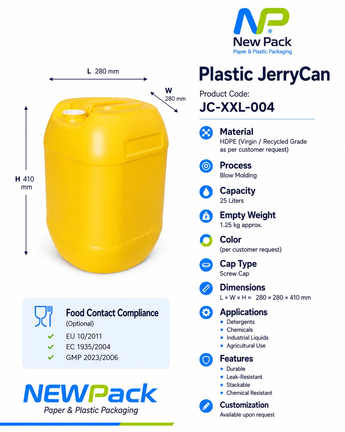 JC-XXL-004 — 25L Plastic JerryCan | New Pack Industrial