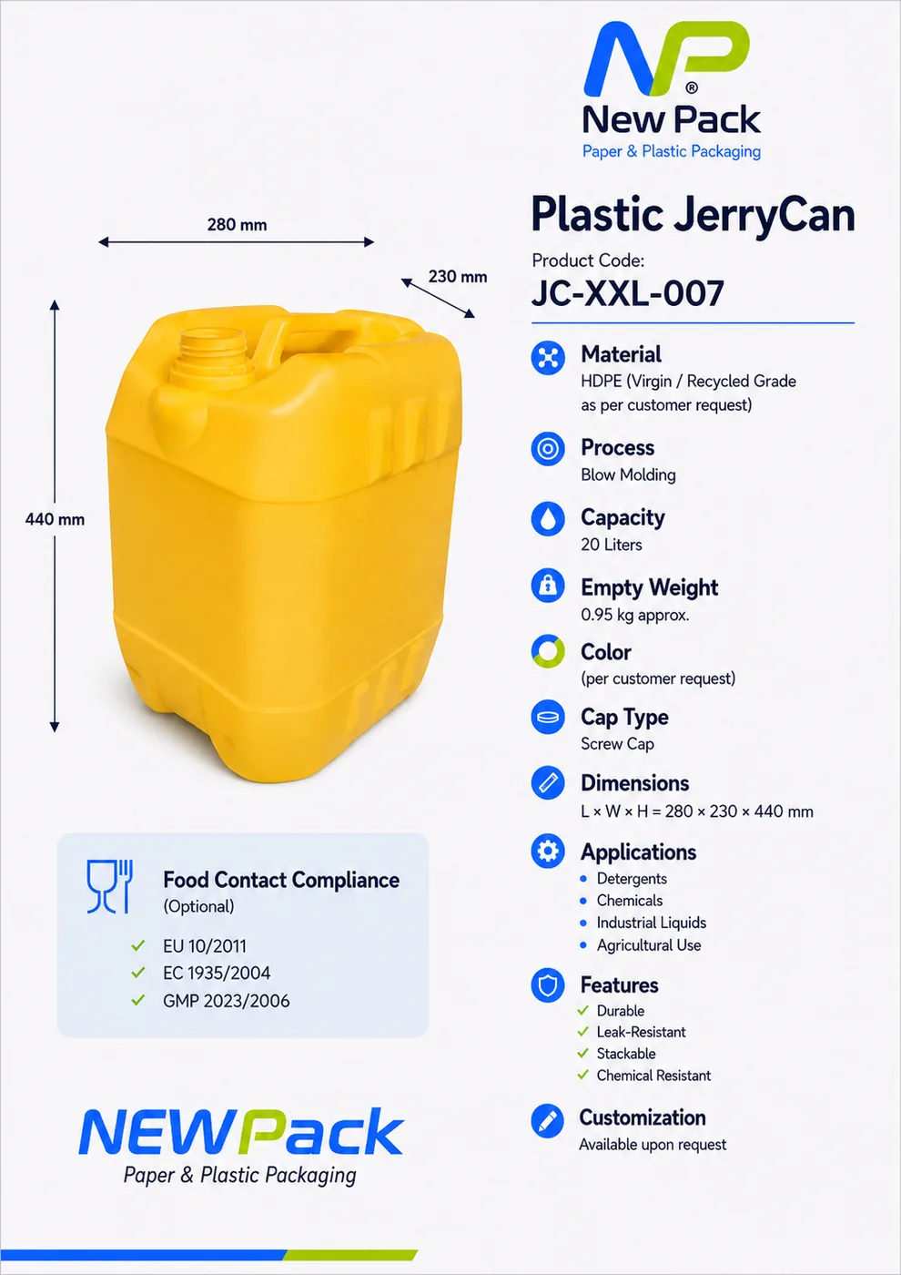 JC-XXL-007 — 20L Plastic JerryCan | New Pack Industrial