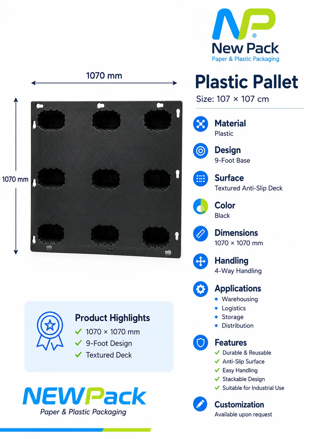 Plastic Pallet Model NP BLOW 107 × 107